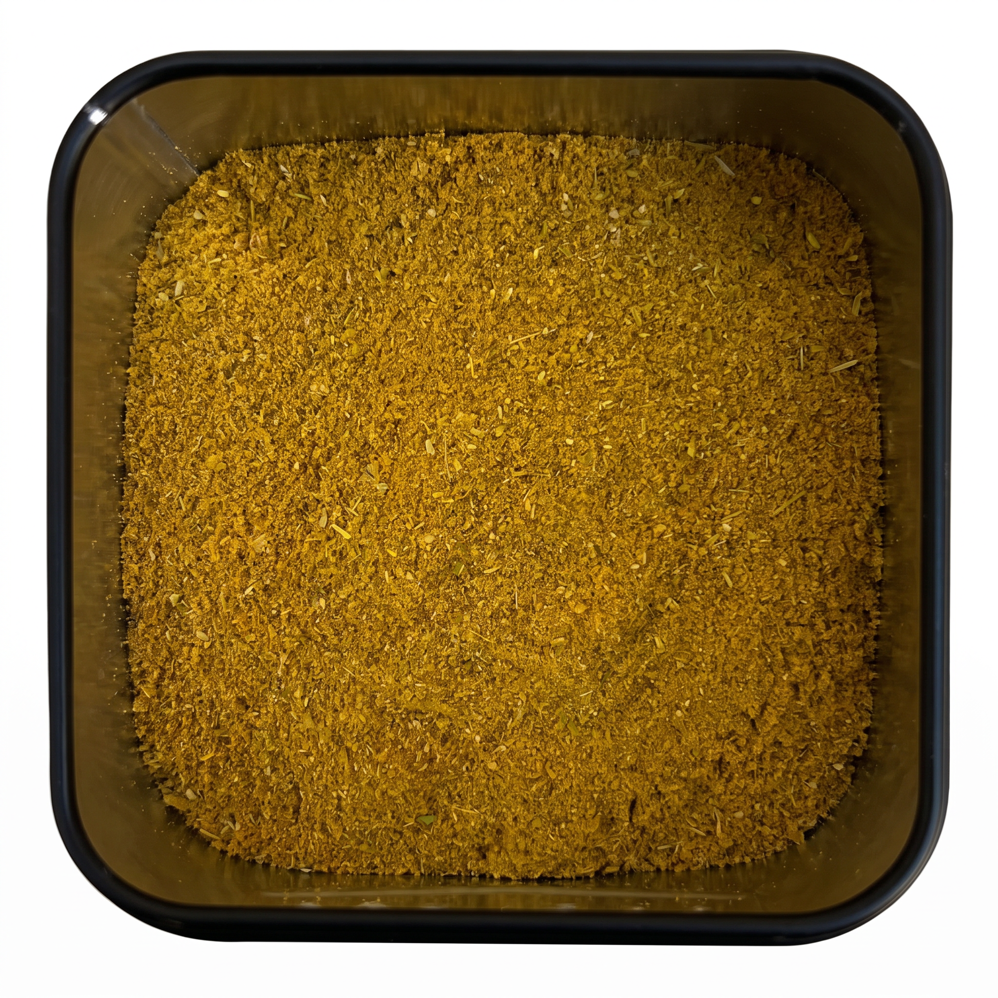 Odor Curry, kräftig gelb-goldenes Currypulver mit feinen Kräuterspuren, in schwarzer Gewürzdose