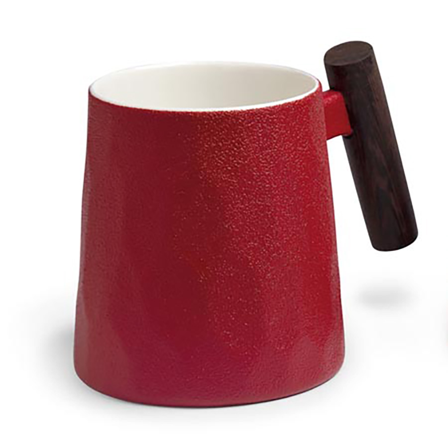 Roter Becher, Porzellan, mit Rosenholzgriff, 0,4 l, Wabe