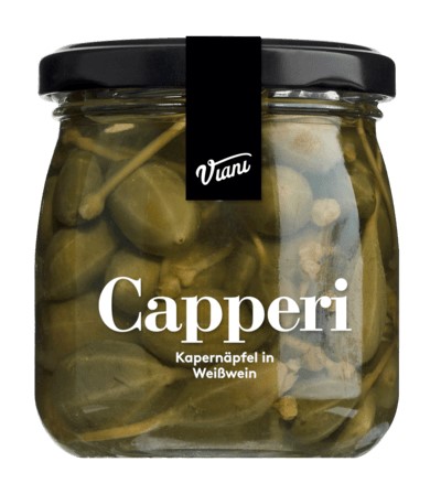 Kapernäpfel in Weißwein - im Glas