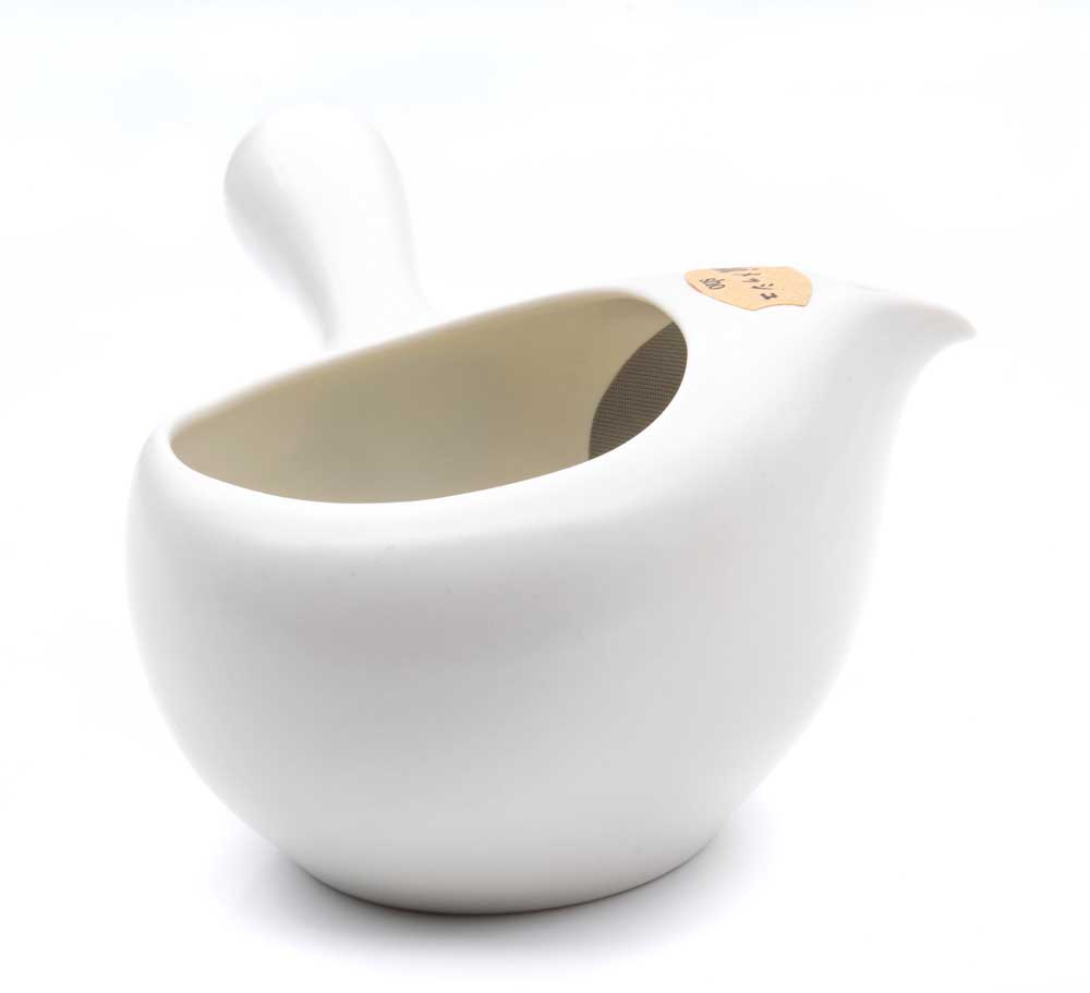 Japankanne (Kyusu) - offen weiß mit Metallsieb