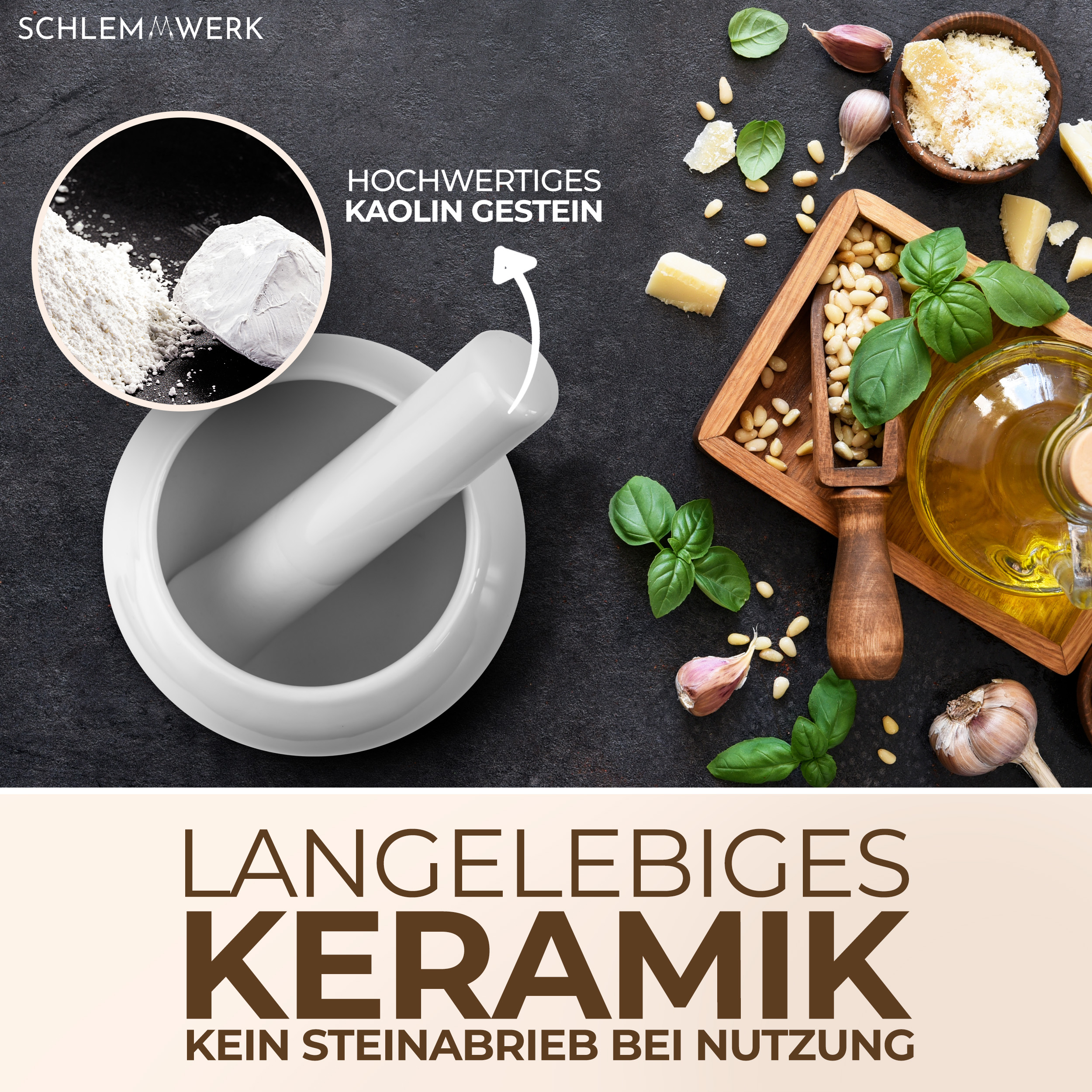 Premium Keramikmörser-Set mit Bambussockel