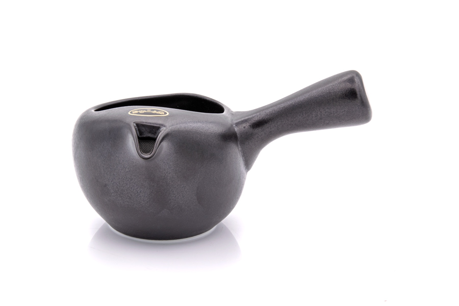 Japankanne (Kyusu) - offen schwarz-grau mit Metallsieb