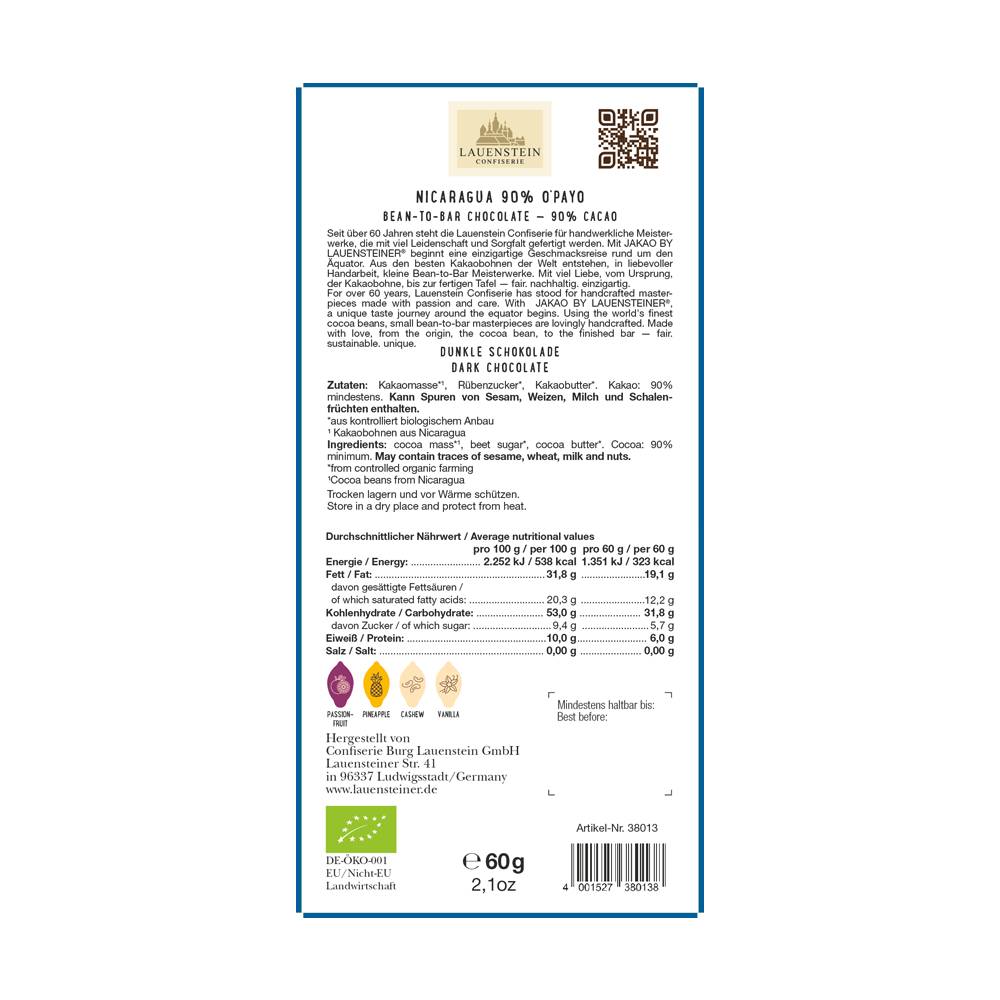 Bio Nicaragua 90% Bean to bar Dunkle Schokolade - JAKAO