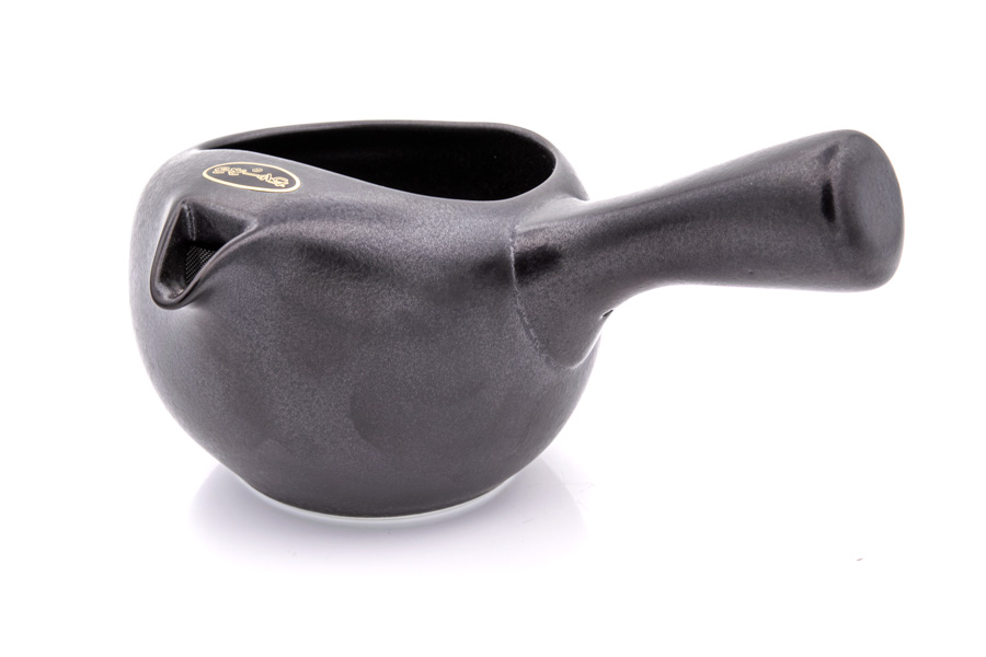 Japankanne (Kyusu) - offen schwarz-grau mit Metallsieb