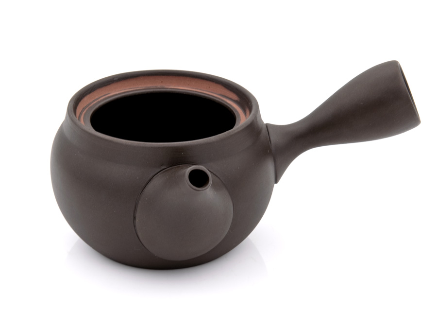 Japankanne (Kyusu)  - dunkelbraune Tonkanne mit Metallsieb