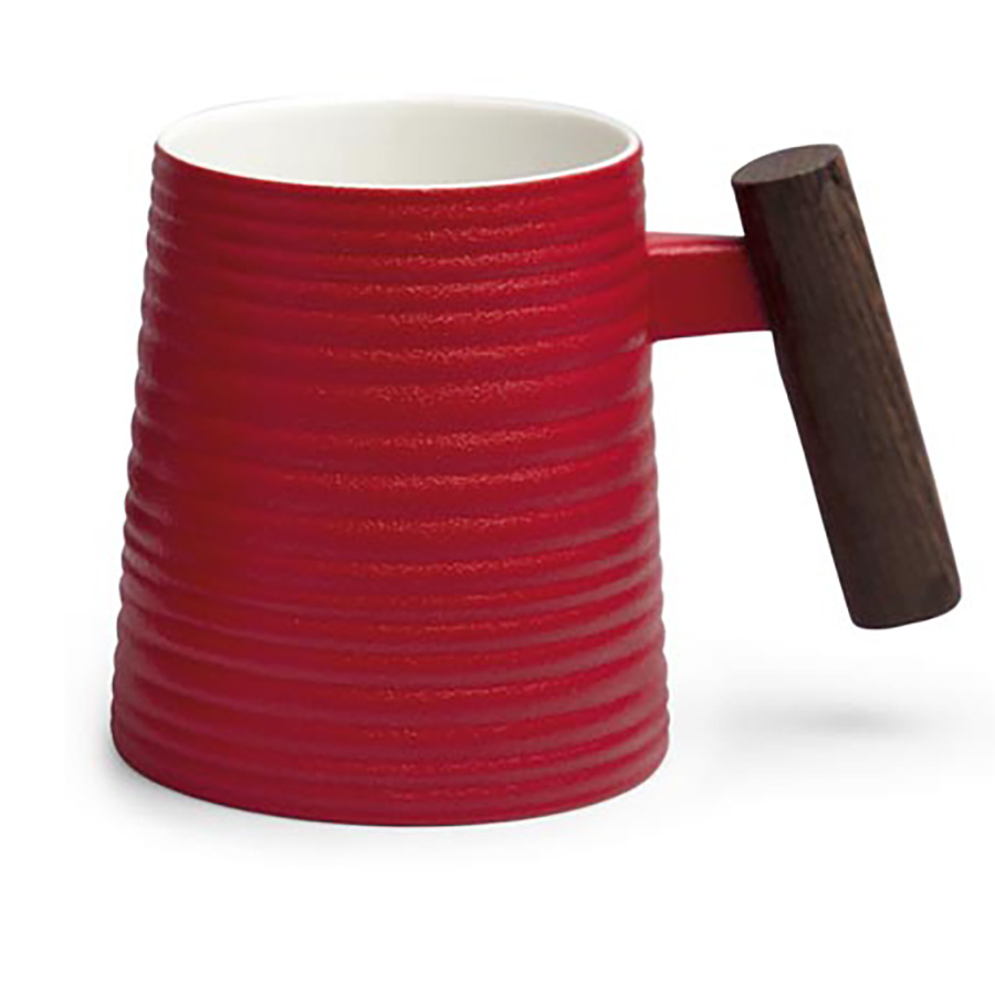 Roter Becher, Porzellan, mit Rosenholzgriff, 0,4 l