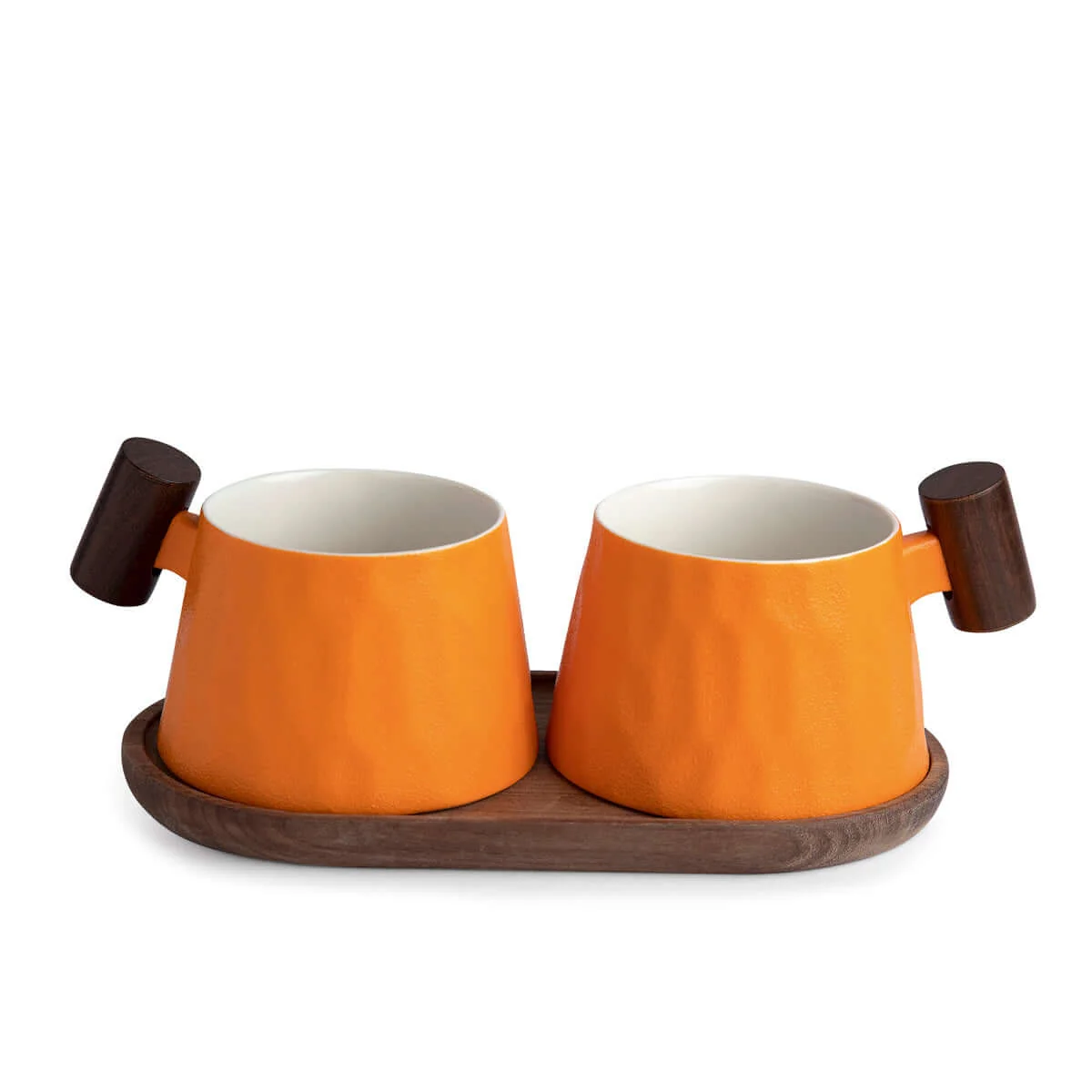 *2 Tassen auf Holzbrett Set Clementine Porzellan orange 0,2 l