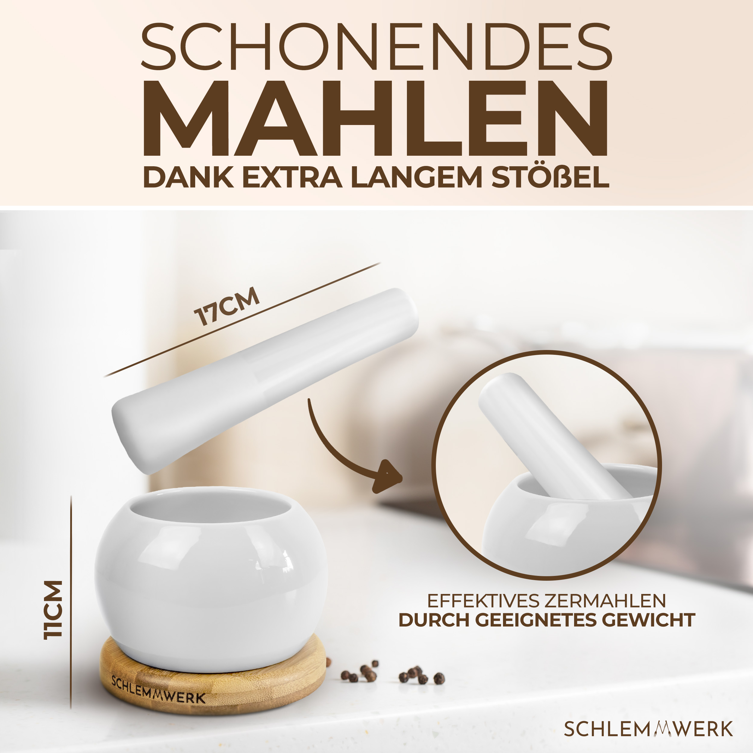 Premium Keramikmörser-Set mit Bambussockel