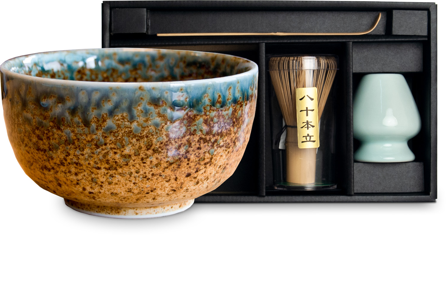 Matchaset Ki - Bowl, Chasen, Chashaku, Besenhalter