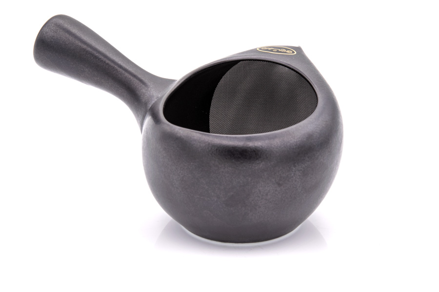 Japankanne (Kyusu) - offen schwarz-grau mit Metallsieb