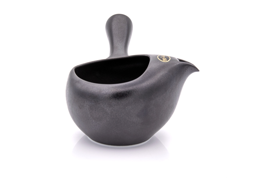 kyusu_schwarz_grau_3 Japankanne (Kyusu) - offen schwarz-grau mit Metallsieb